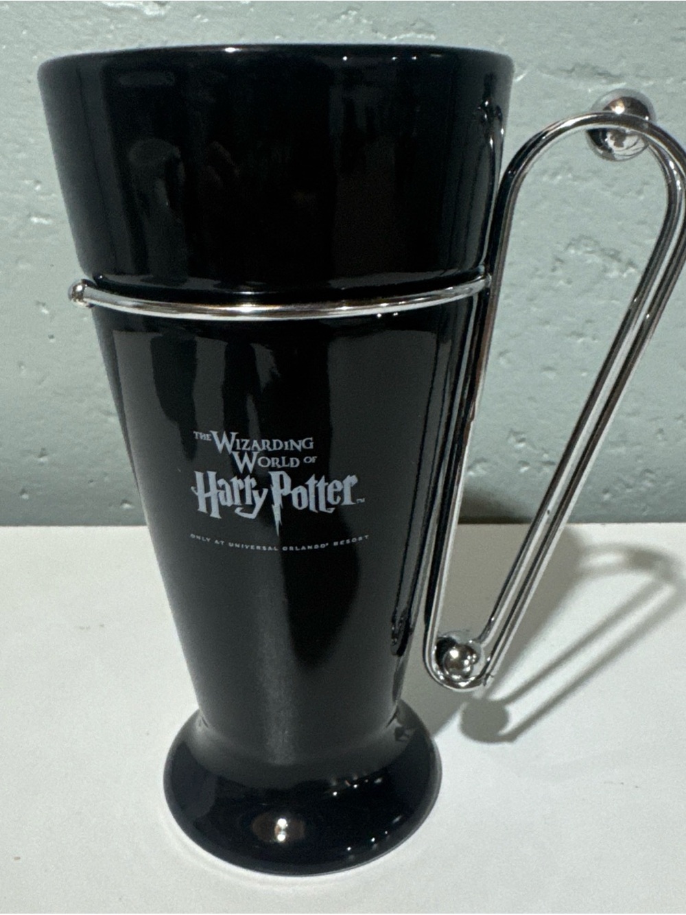 Rare The Wizarding World of Harry Potter Black Ceramic Mug with Silver Handle